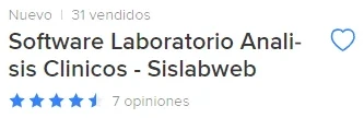 Publicación de SisLab en Mercado Libre: 31 vendidos, 4,5 estrellas sobre 7 opiniones.